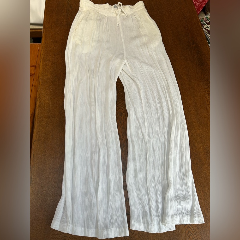 Euro-Summer, sun washed, Breezy Women's White Drawstring Pants, Riviera Inspired